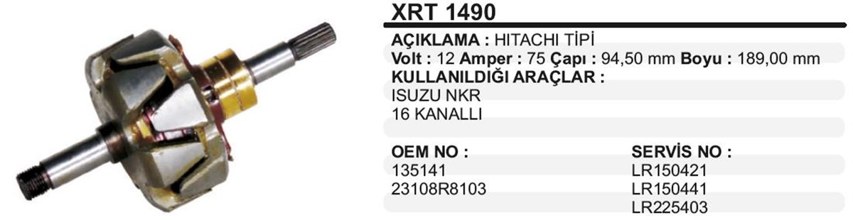 Rotor 12v 75ah Isuzu Npr Hitachi Tip Xrt1490 | Ith Xrt1490