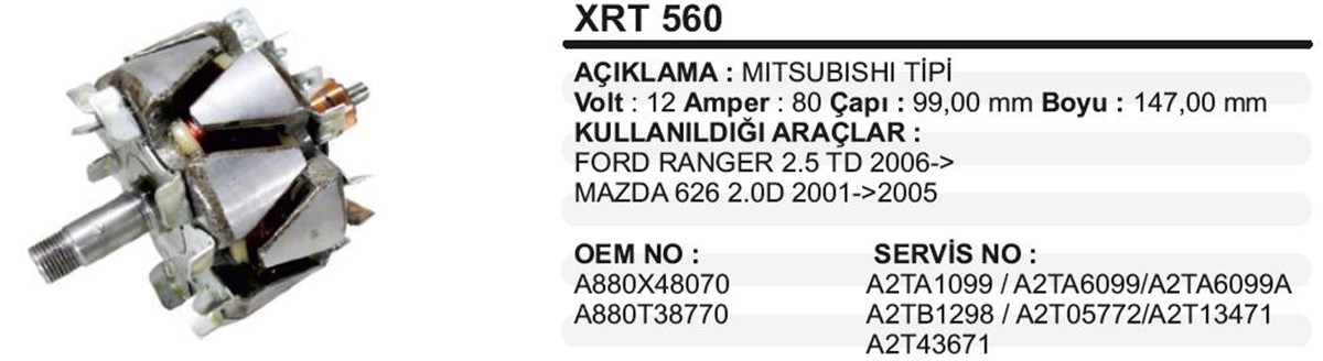 Rotor 12v 80ah Ford Ranger Mazda 626 Xrt560 | Ith Xrt560