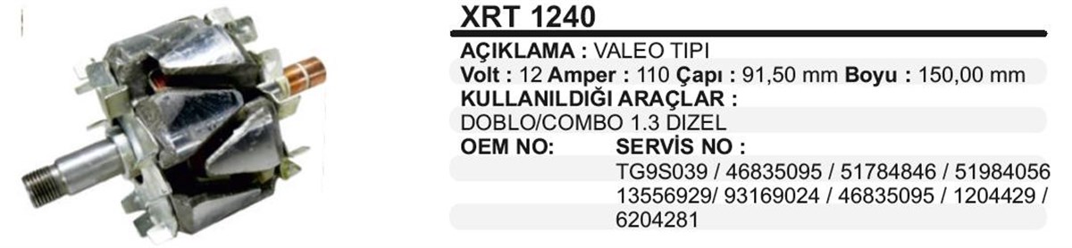 Rotor 12v 90ah-110ah Albea Multi Doblo Doblo Albea 1,3 Mjet Corsa Combo Palio Xrt1007 Wrt888 | Ith Xrt1240