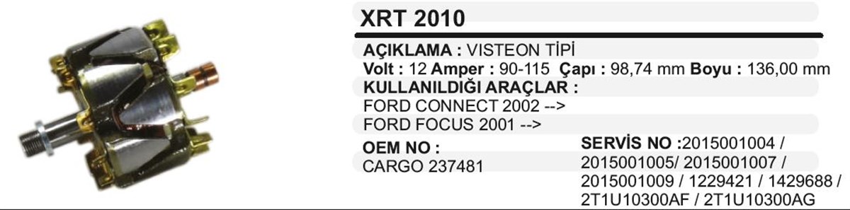 Rotor 12v 90ah-115ah Ford Connect 98*137 Focus Wrt985 Xrt2010 | Schenna Xrt2010