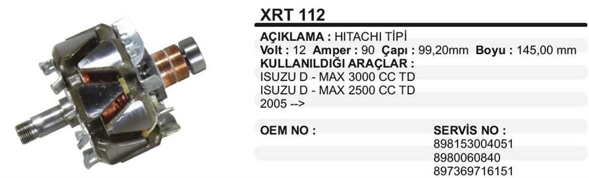 Rotor 12v 90ah Hıtachı Tip Isuzu Dmax 2005 | Ith Xrt112