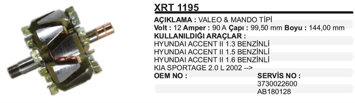 Rotor 12v 90ah Hyundai Acc. Kia Sportage Xrt1195 | Ith Xrt1195