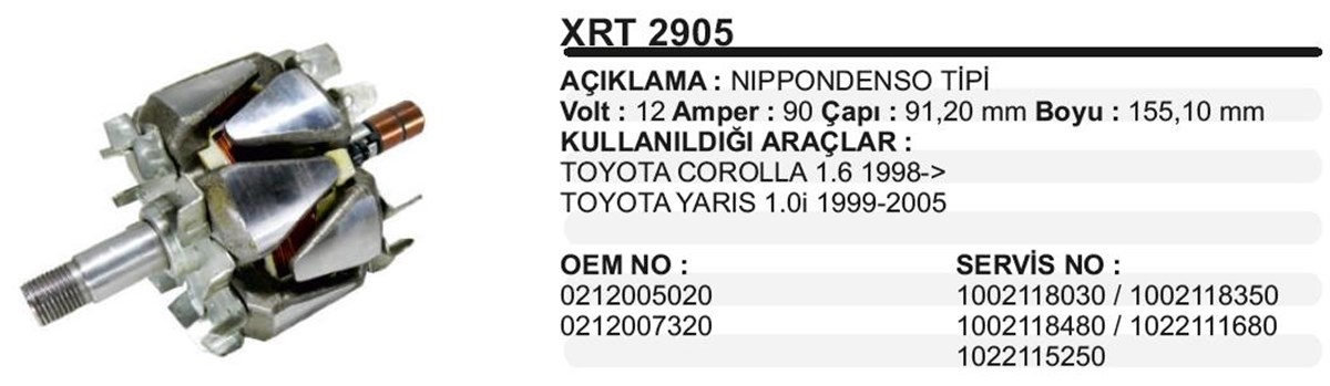 Rotor 12v 90ah Laguna Corolla Yaris 1.6 Xrt2905 | Ith Xrt2905