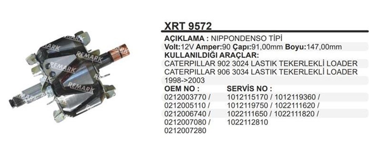 Rotor 12v 90ah N.denso Tip Catarpillar 902 3024/3034 Lastik Tekerli Loader Landrover Freelander Honda Accort Toyoya | Martek Xrt9572