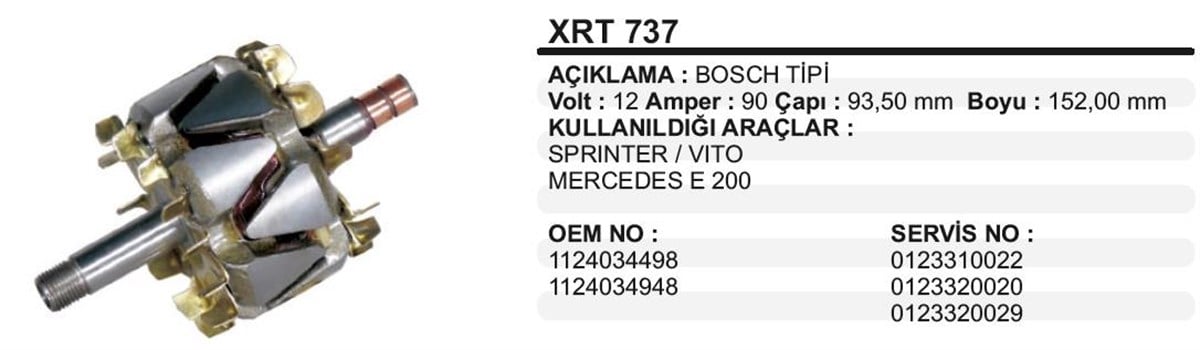 Rotor 12v 90ah Mercedes Sprinter Vito E200 93.5*153 Renault Kango Symbol 1.2 Vw Bora -xrt737 | Ith Xrt737