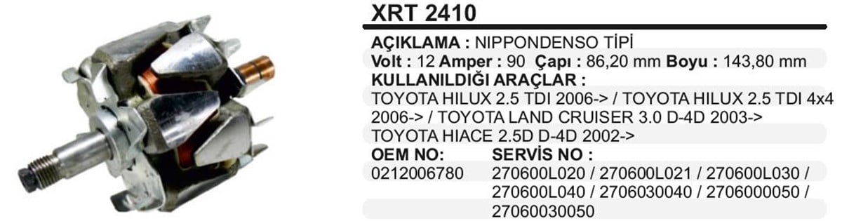 Rotor 12v 90ah Toyota Hılux Densotip Xrt2410 | Ith Xrt2410