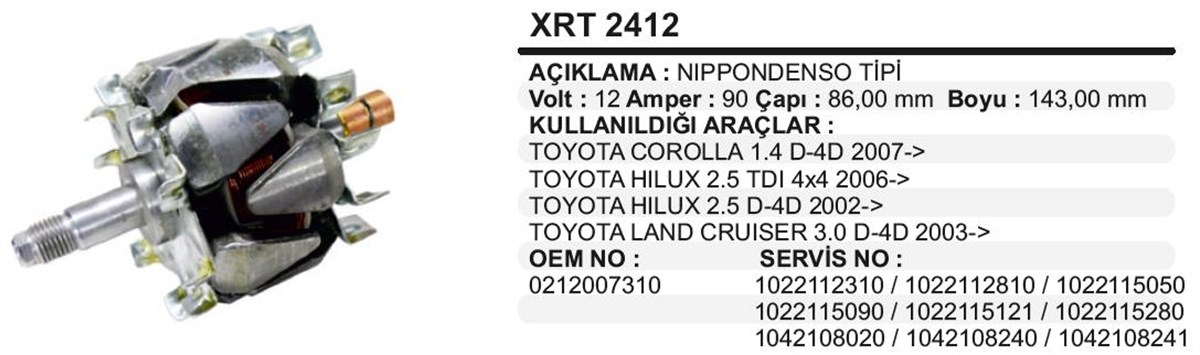 Rotor 12v 90ah Toyota Honda Wrt2910.xrt2412 | Ith Xrt2412