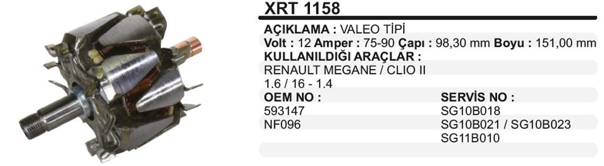 Rotor 12v 90ah Valeo Tip Clio 98.3.*151 Wrt Xrt1158 | Ith Xrt1158