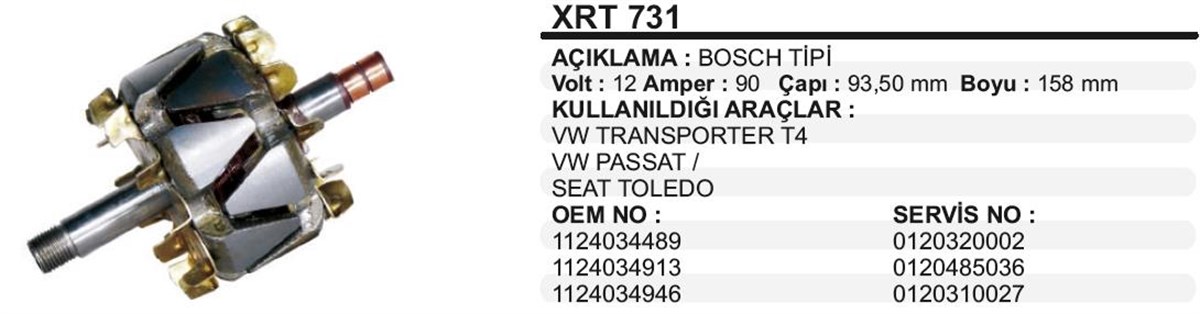 Rotor 12v 90ah Vw Transporter Passat Seat Toledo Caddy Bmw 320 520 İ 93.5*160. Xrt731 | Ith Xrt731