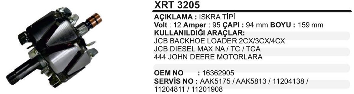 Rotor 12v 95ah Jcb 4cx Jcb Backhoe Loader Johndeere Xrt3205 | Ith Xrt3205