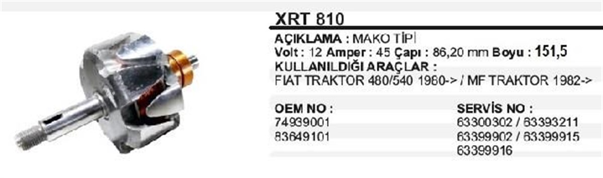 Rotor 12v Kamalı Kalın Mil 83649101 Ford,massey Ferguson,fıat,ınter | Mako 83649101
