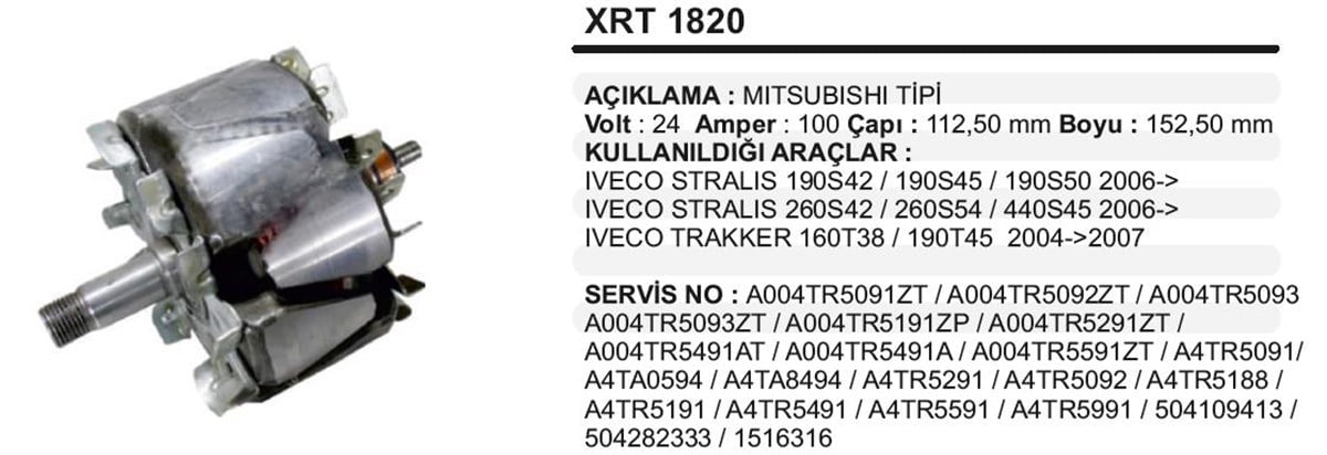 Rotor 24v 100ah Iveco Starles Xrt1820 | Ith Xrt1820