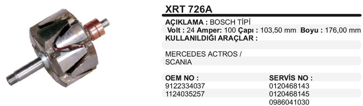 Rotor 24v 100ah Mercedes Actros Scanıa Xrt726a | Ith Xrt726a