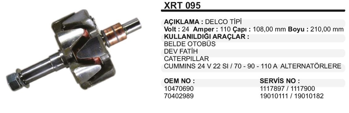 Rotor 24v 70ah Dev Fatih Caterpıllar Cummıns Blede Otobüs Wrt095 Xrt095 10470690 70402989 | Ith Xrt095