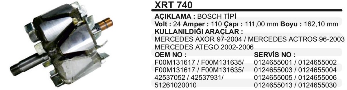 Rotor 24v 110ah Mercedes Axor Actros Mıt Safir  Xrt740 | Ith Xrt740