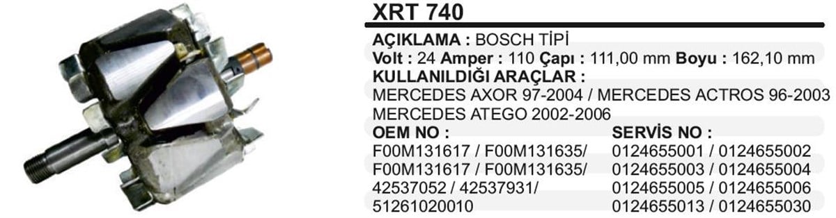 Rotor 24v 110ah Mercedes Axor Actros Mıt Safir  Xrt740 | Ith Xrt740