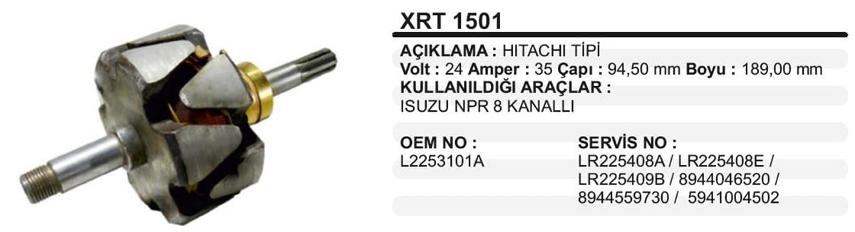 Rotor 24v 35ah Isuzu Npr 8 Kanal Kalın Freze Xrt1501 | Martek Xrt1501
