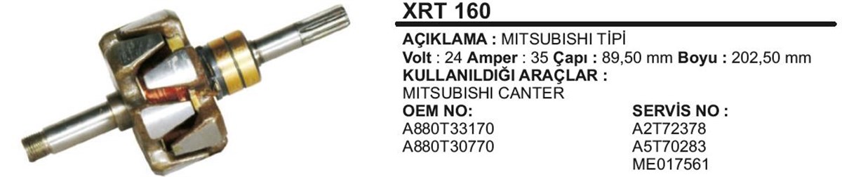Rotor 24v 35ah Mıtsubıshı Canter Em Xrt160 | Ith Xrt160
