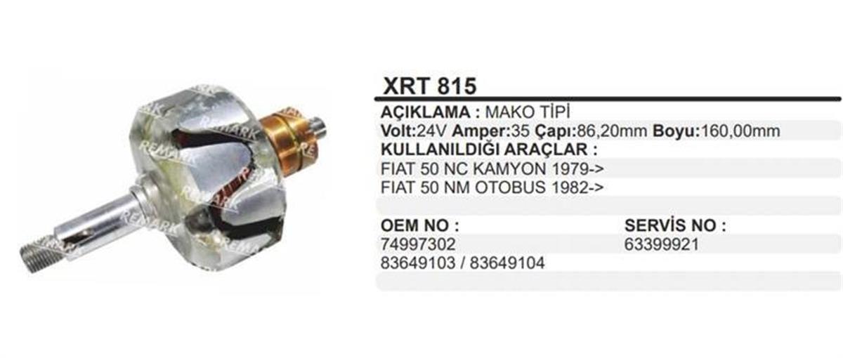 Rotor 24v 50nc Kamyon Em Kalın Mil Kamasız 83649104 Regülatörsüz Üm Alternatörler | Remark Xrt815