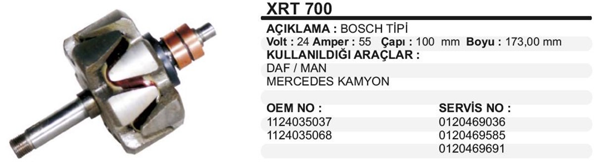 Rotor 24v 55ah Mercedes Aksaray Xrt700 | Remark Xrt700