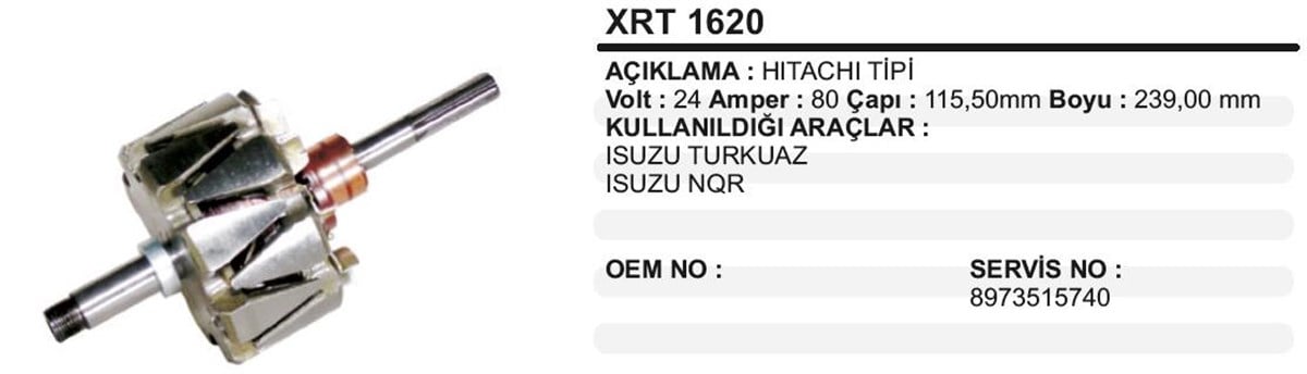 Rotor 24v 80ah Isuzu Turkuaz Xrt1620 | Ith Xrt1620
