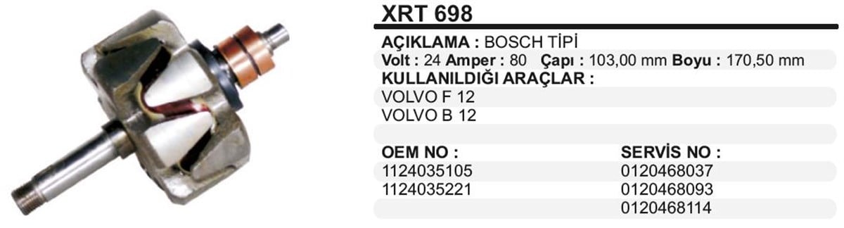 Rotor 24v 80ah Renault Volvo F12 İş Makınası | Ith Xrt698