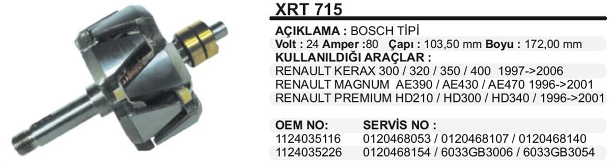 Rotor 24v 80ah Renault Kerax Premium Magnum Xrt715 | Ith Xrt715