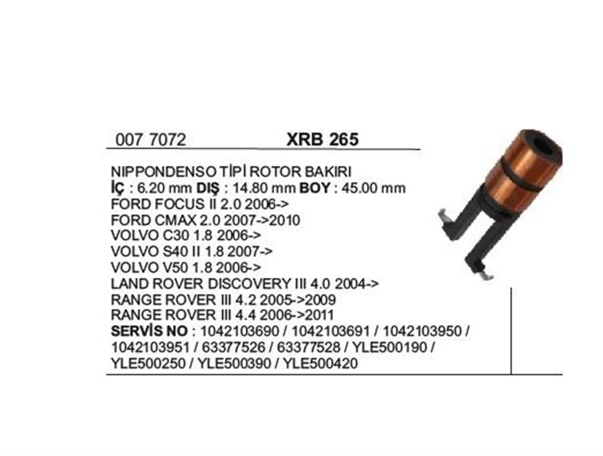 Rotor Bakırı Ford Volvo Range Rover Nippo Denso | Remark Xrb265
