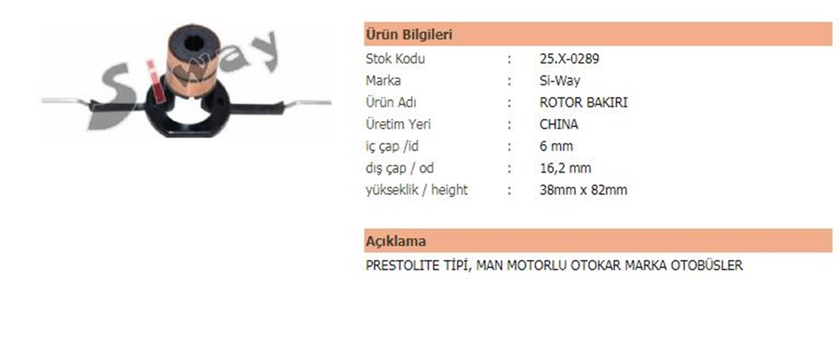 Rotor Bakırı Prestolıte Tipi, Man Motorlu Otokar Marka Otobüsler | Ith Xrb25x0289