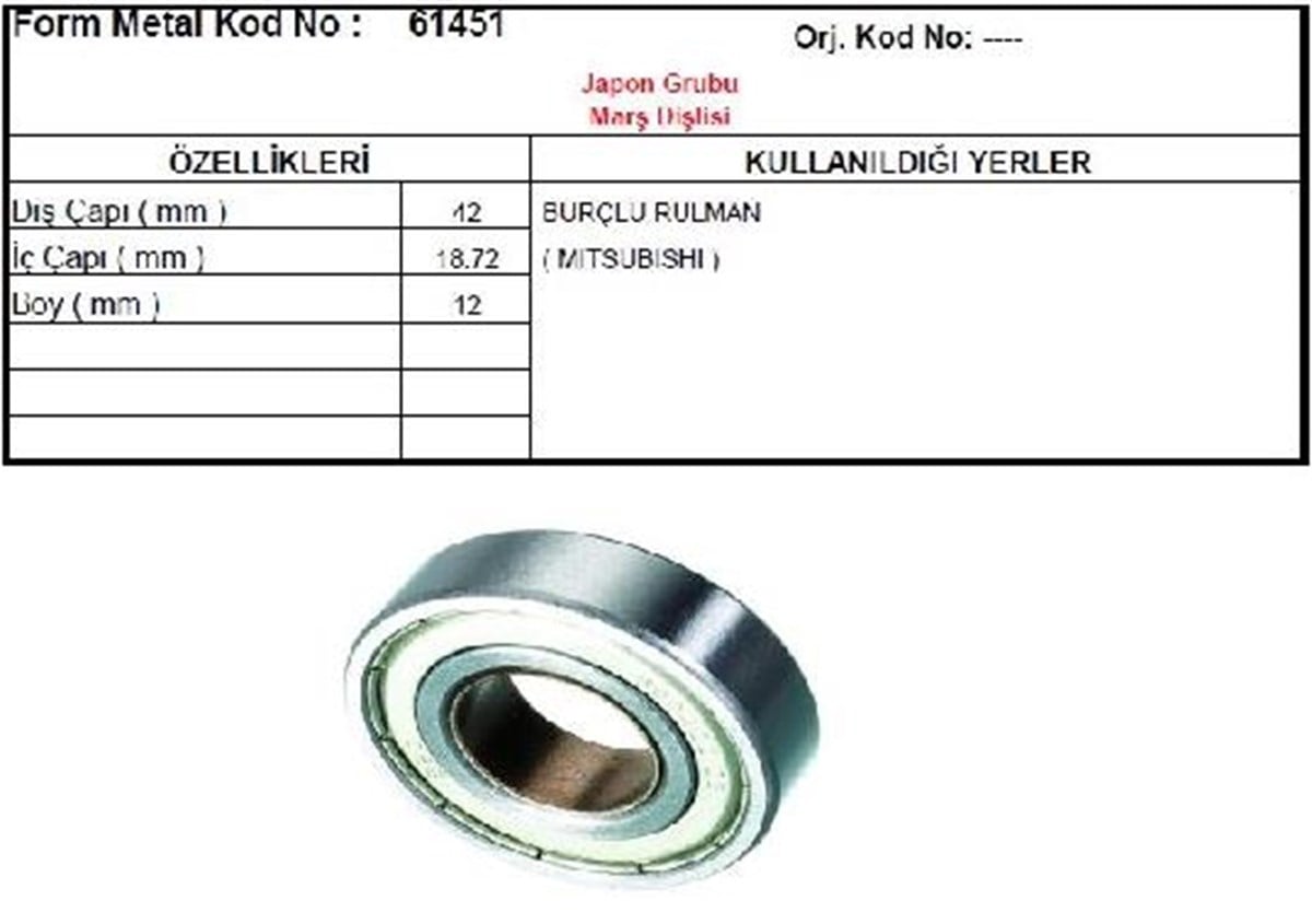 Rulman Burçlu Tm Tk Mitsubishi 19x42x12 Fm61451 |