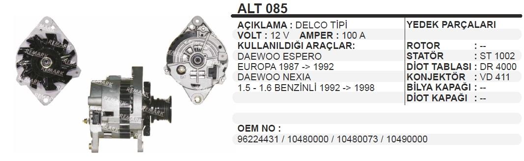Alternatör 12v 100ah Daewoo Espero Delco Tip Daewoo Forklıft 3 Ayak Pk Kasnak Forklift | Schenna Alt085