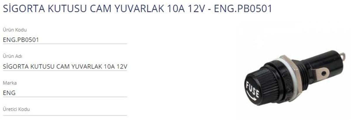 Sigorta Yuvası Yuvarlak 10a Eng Pro Cam | Eng Pb0501