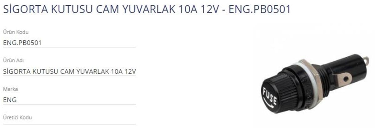 Sigorta Yuvası Yuvarlak 10a Eng Pro Cam | Eng Pb0501
