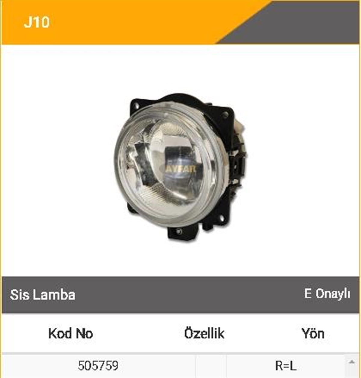 Sis Lamba Ford Cargo-j10- 08--cizgisiz H1 Ampul--1838 1846 2532 ---505759 | Ayfar 505759
