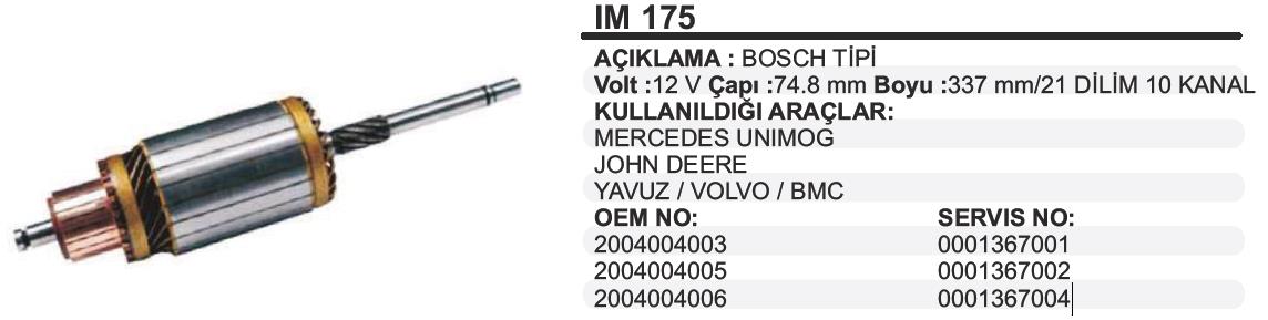 Marş Kollektörü 12v İnter Jonder 74.8x337 Im175 | Sıway 11bos0175