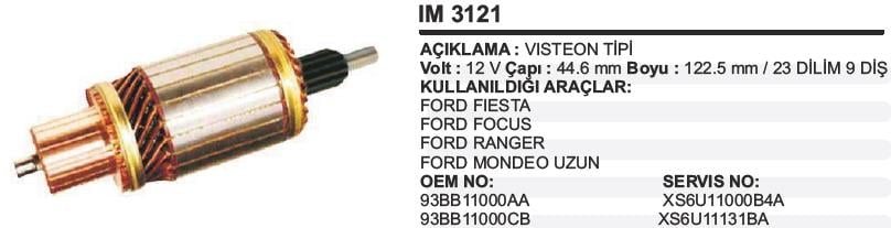 Marş Kollektörü 12v Ford Fiesta Focus Mondeo -44.5x122x9 | Sıway 11mot3121