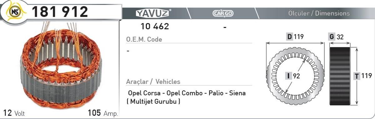 Statör 12v 105ah Corsa-combo-palio 10472-181912 | Nursan 181912