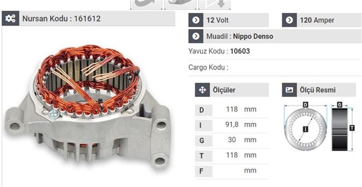 Statör 12v 120ah Kapaklı Denso Tip Opel Astra Corsa Fiorino Palio Albea 1.2 1.4 Astra Fıorıno Palio | Yavuz 10603