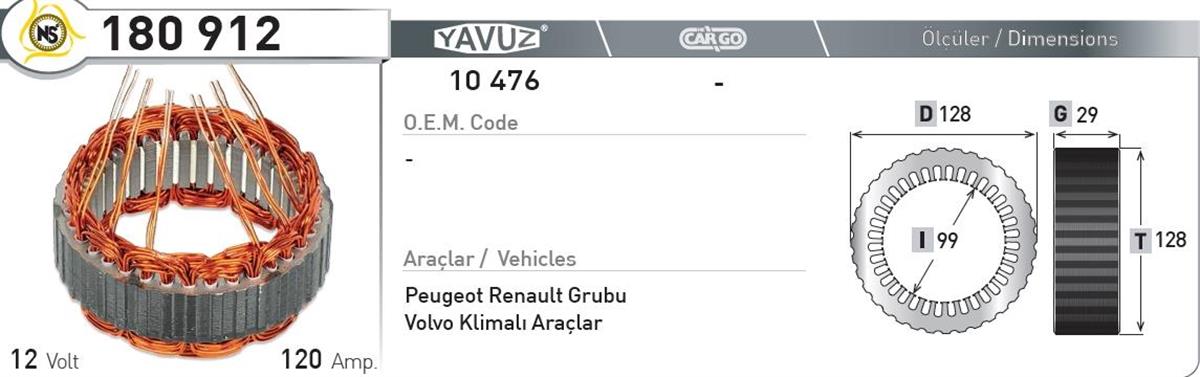 Statör 12v 120ah Valeotip-reno-pejo 180912 | Nursan 180912