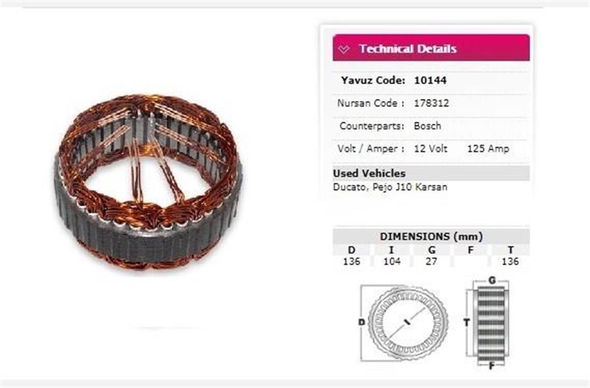 Statör 12v 125ah Bosch Tip Peugeot J10 Karsan Ducato Boxer/jumper Pejo | Nursan 178312