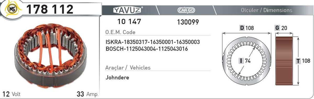 Statör 12v 33ah Jonder Biçer | Nursan 178112