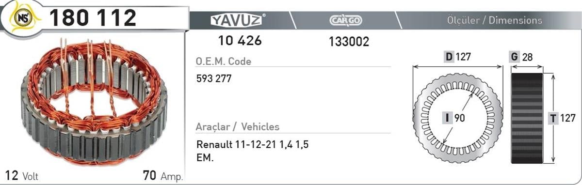 Statör 12v 70ah R9-11-19-21-valeotip Nursan180112 | Nursan 180112