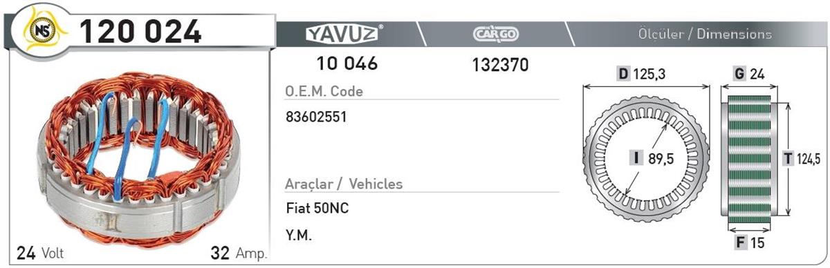 Statör 24v 32ah Mako Ym 120024 | Nursan 120024
