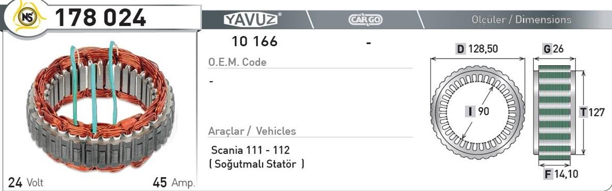 Statör 24v 45ah Bosch Kamyon*f14,1*ı90*t127 178024 | Nursan 178024