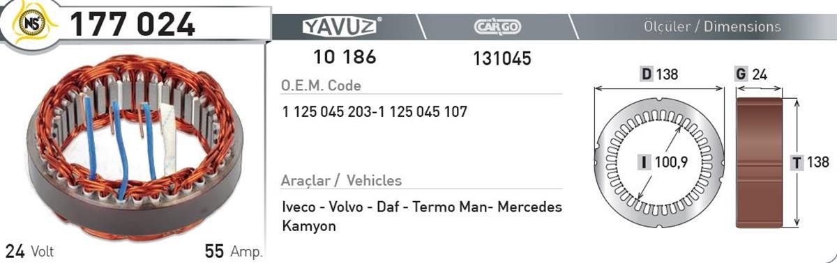 Statör 24v 55ah Bosch G24*ı100,9*d138 177024 | Nursan 177024