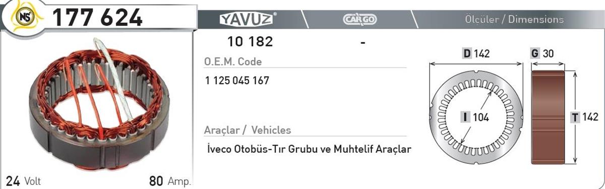 Statör 24v 80ah Iveco*g30*ı104*t142* 177624 | Nursan 177624