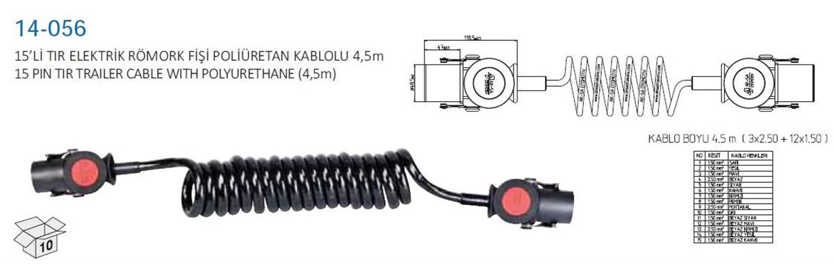 Tır Römork Fişi 15li Abs-ebs (kablolu) Aksa14-056 | Aksa 14056