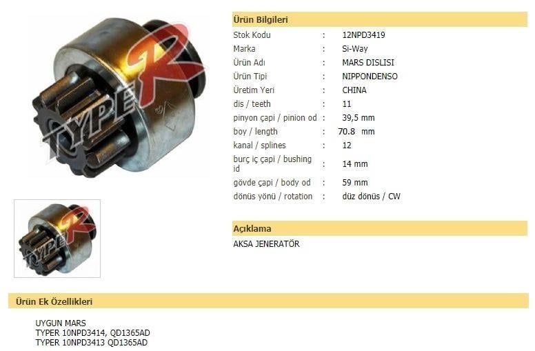 Marş Dişlisi 11diş Aksa Jenaratör 12npd3419 | Typer 12npd3419