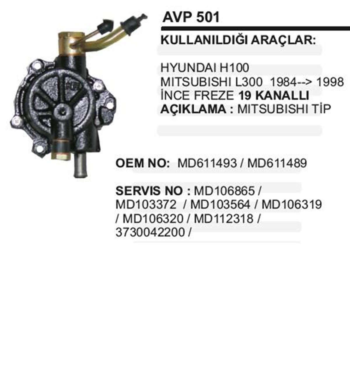 Vakum Pompası Hyundai H100 L300 98- | Ith Avp501
