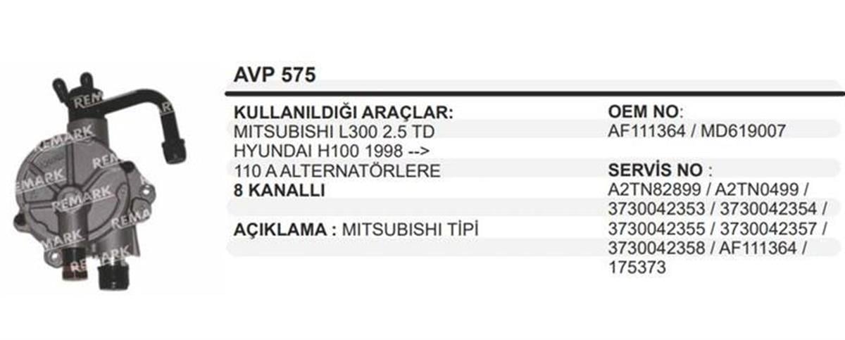 Vakum Pompası Hyundai H100 Starex Mıtsubıshı L200 L300 8kanal 98> | Remark Avp575
